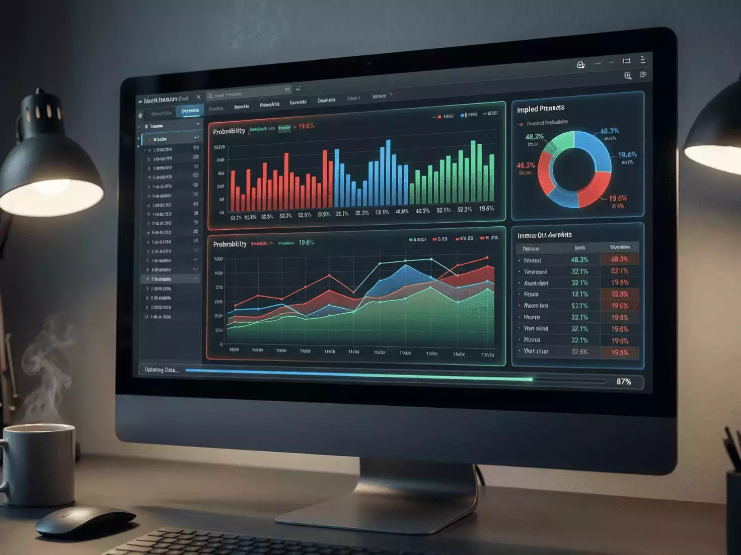Pantalla con estadísticas y análisis de probabilidades