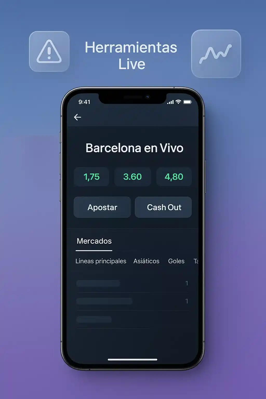 Aplicación móvil de apuestas en directo del Barcelona - Herramientas y funciones para betting en vivo