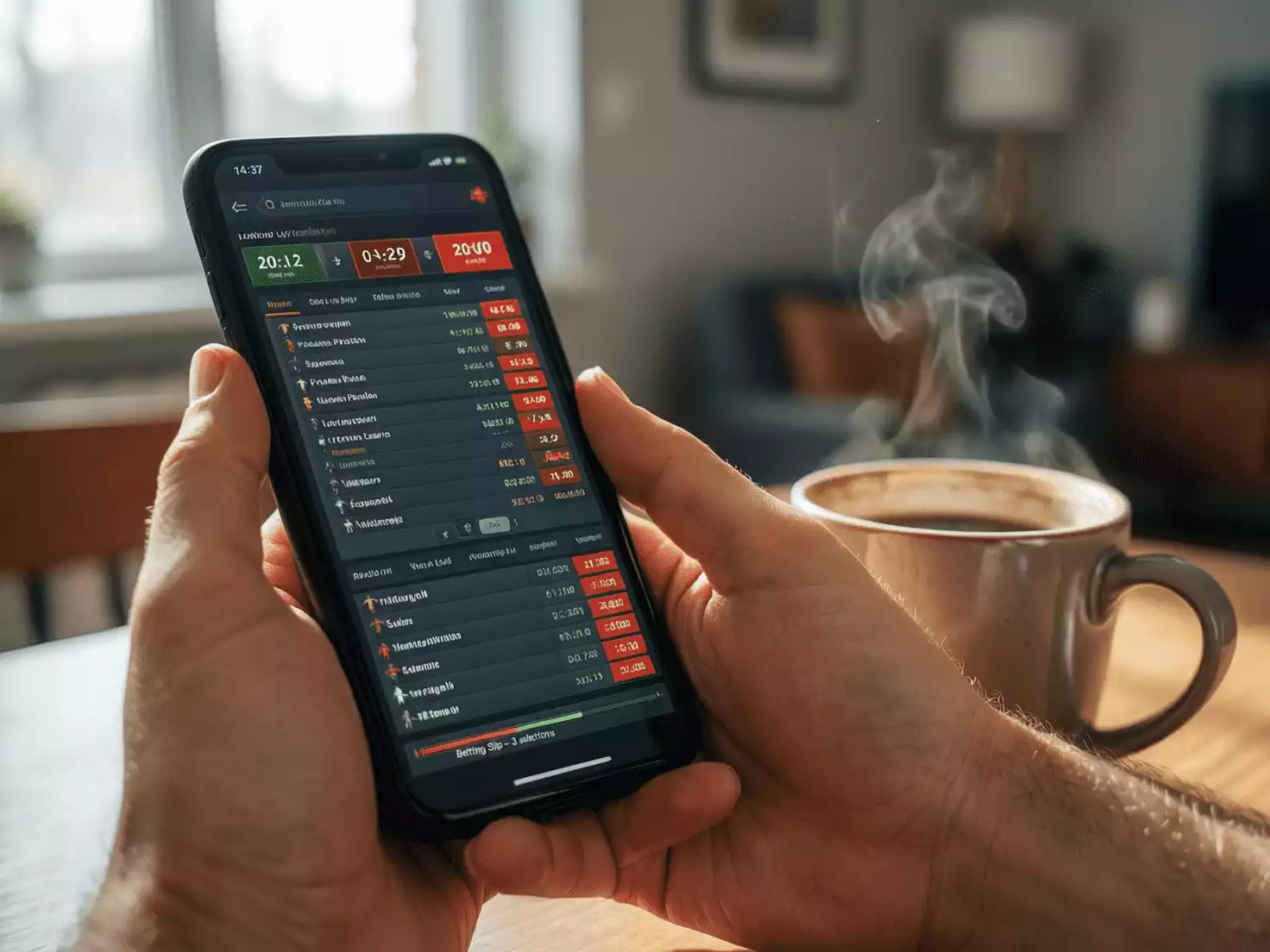 Persona revisando opciones de apuestas en dispositivo móvil