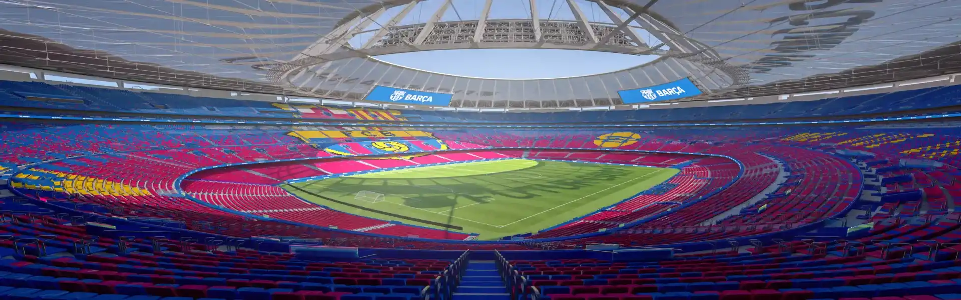 Vista panorámica del Camp Nou lleno de aficionados del Barcelona