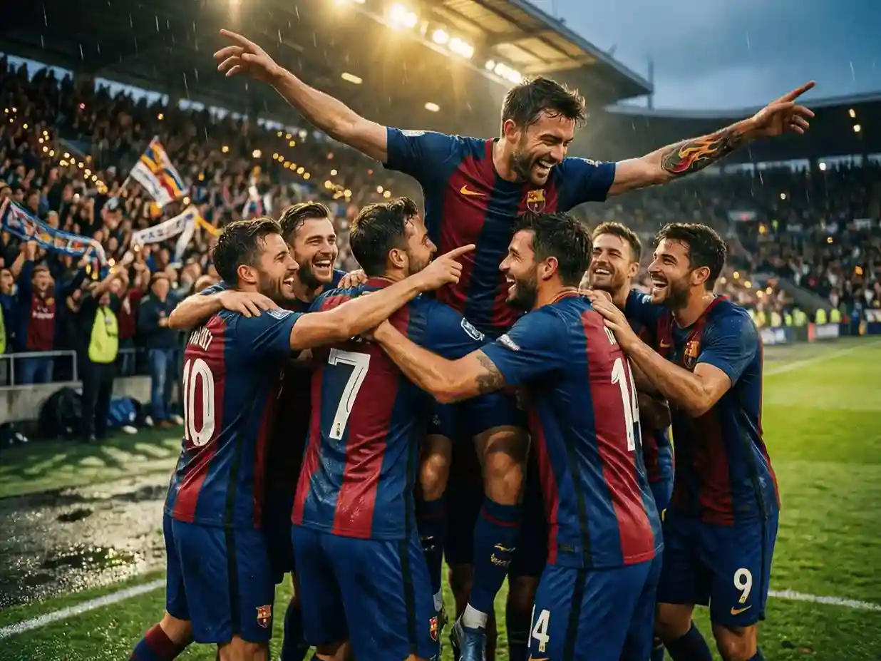 Jugadores de fútbol celebrando goles en equipo