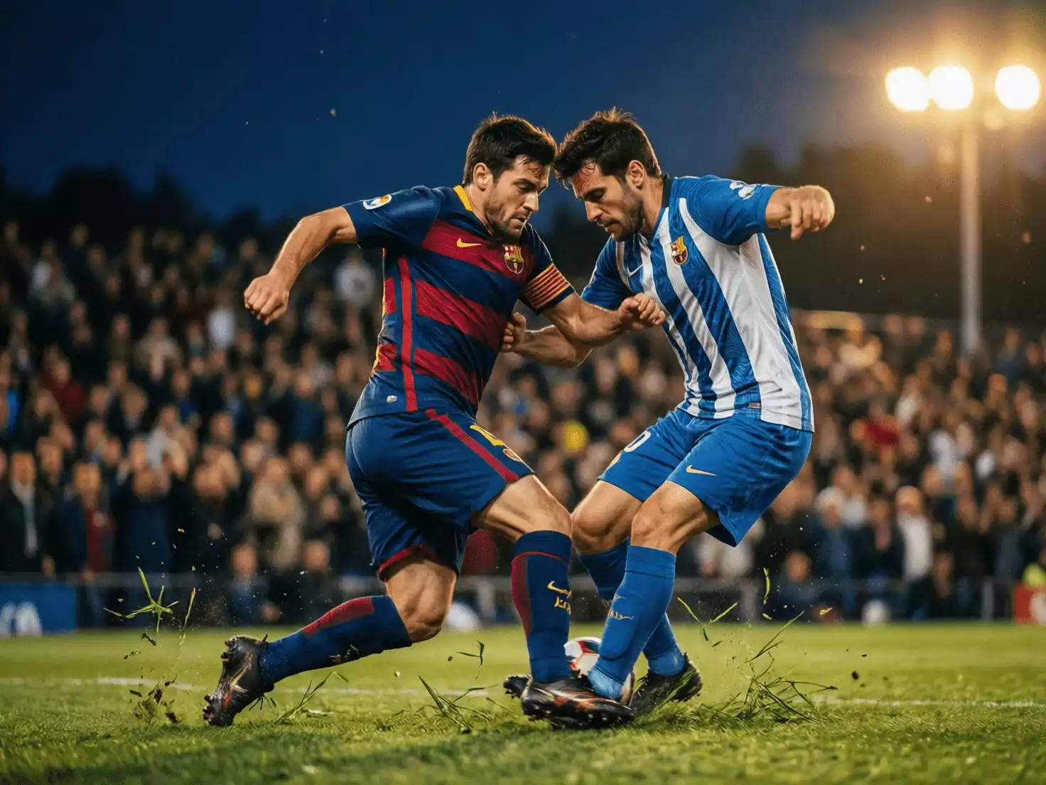 Jugadores disputando un balón en partido de fútbol de LaLiga