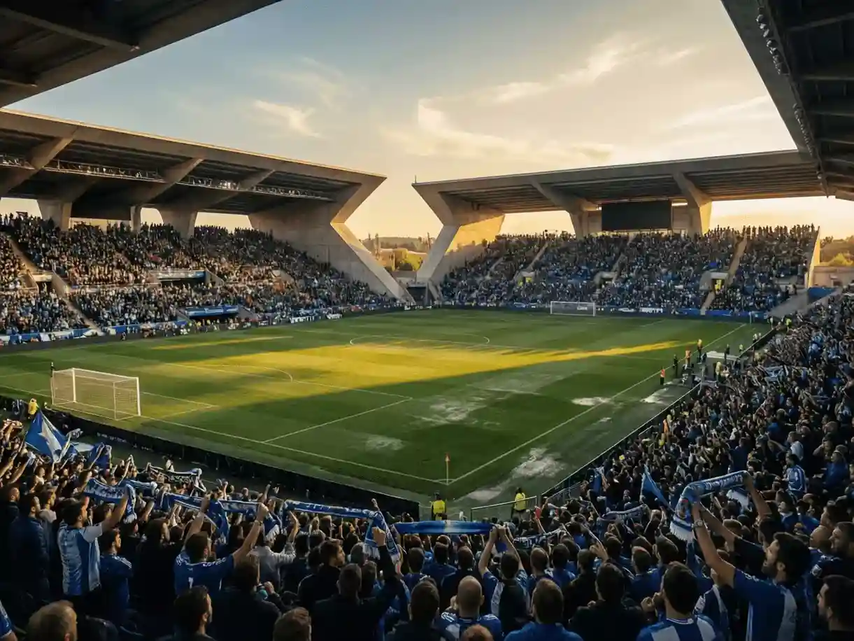 Estadio RCDE de Cornellà con afición local en las gradas