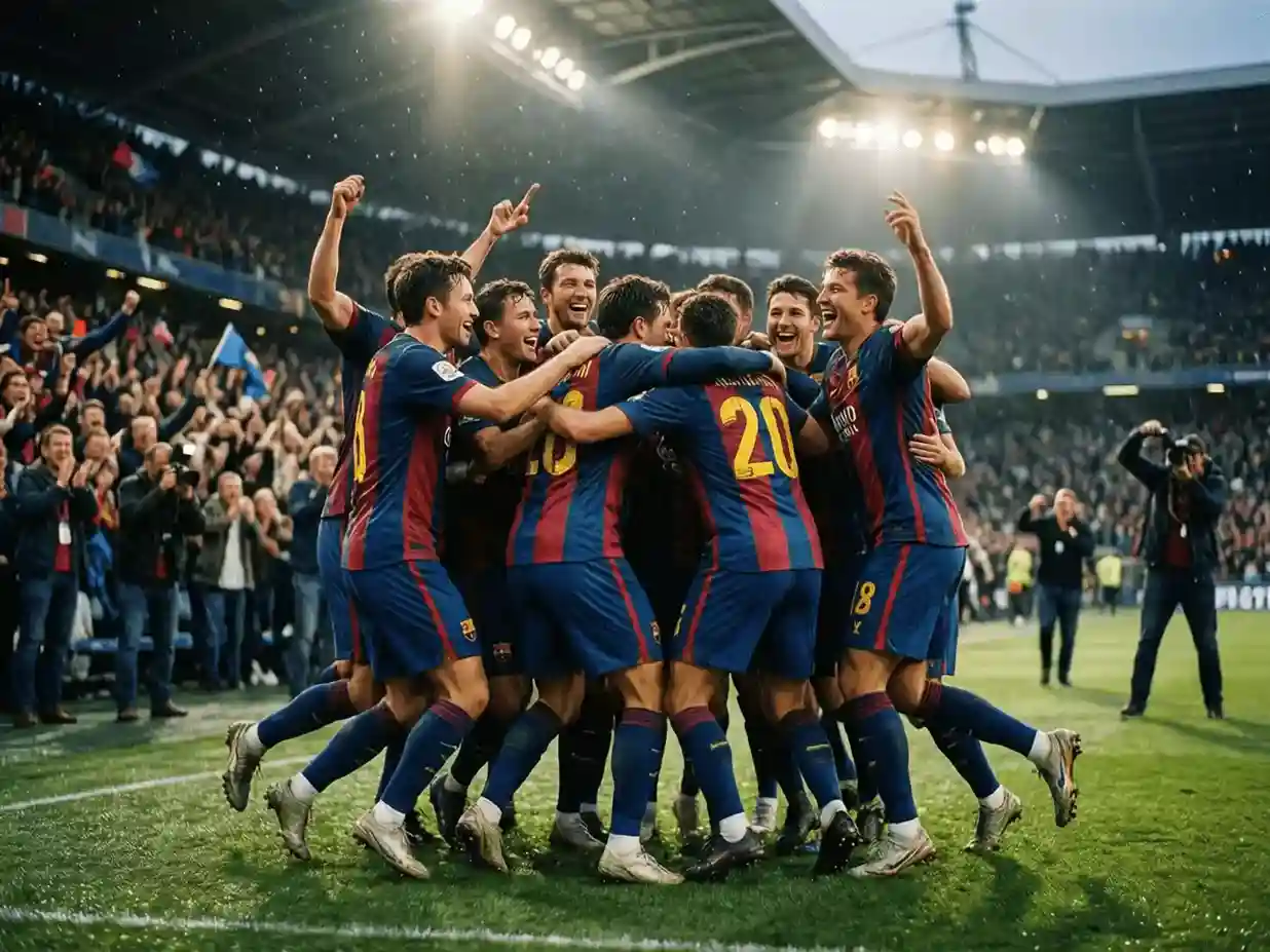 Jugadores celebrando una victoria amplia en partido de fútbol
