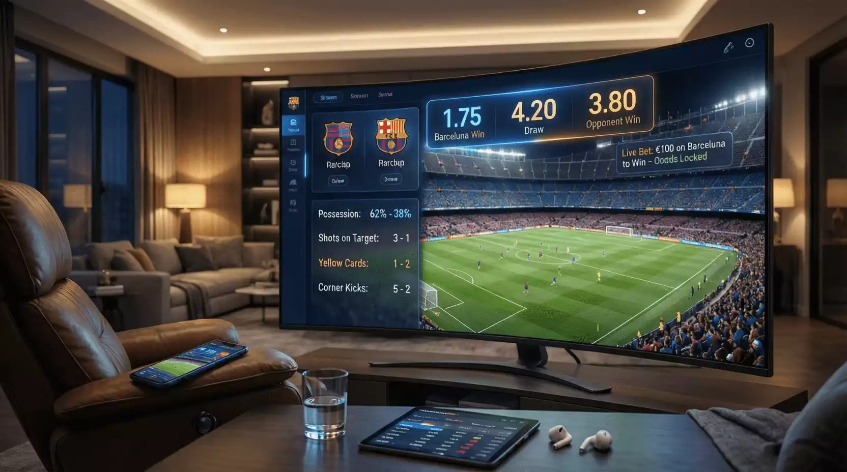 Interfaz de apuestas deportivas mostrando partido de fútbol