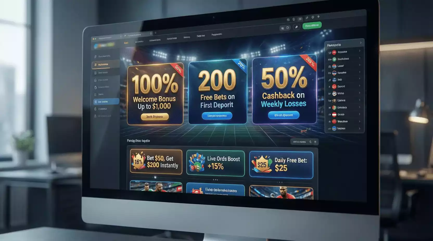 Pantalla mostrando promociones de bienvenida en casa de apuestas