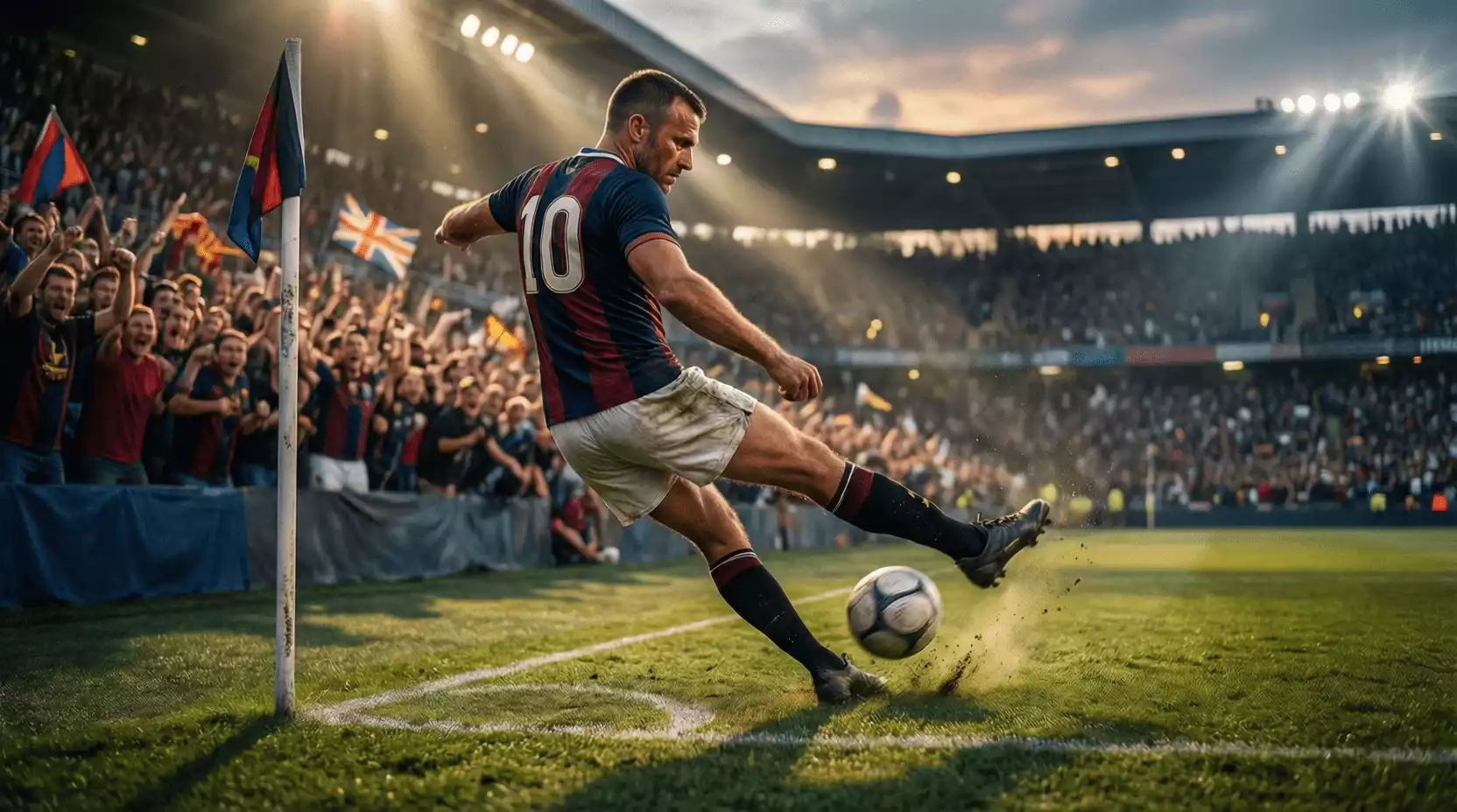 Jugador ejecutando un saque de esquina en partido de fútbol