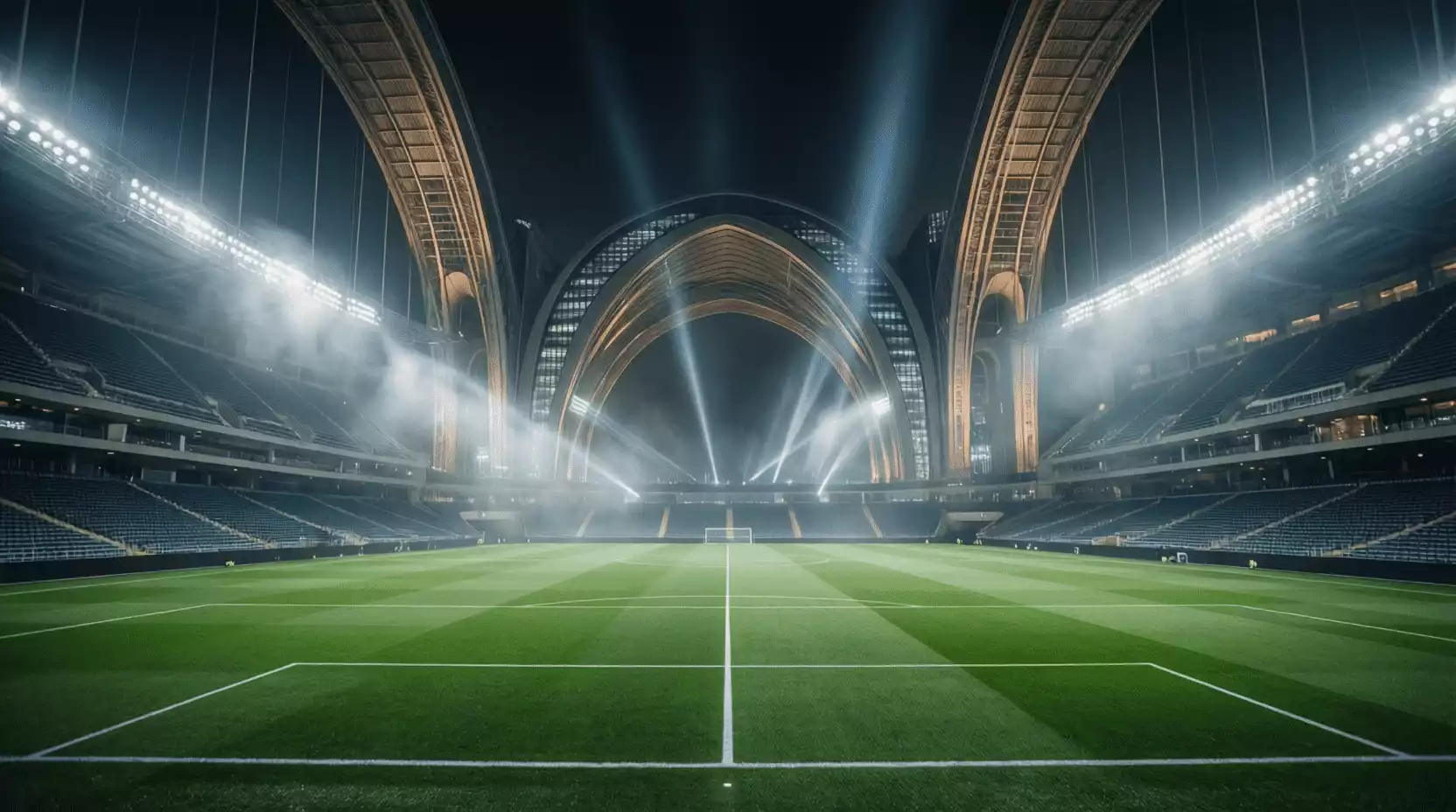 Estadio de fútbol iluminado antes del Clásico español