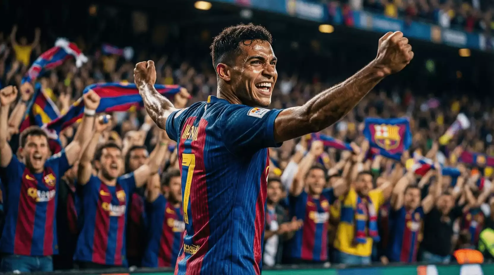 Jugador brasileño celebrando un gol con pasión en el estadio