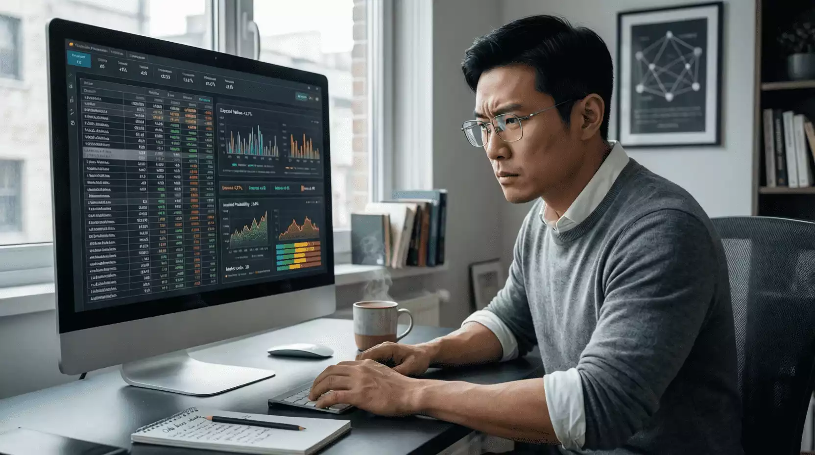 Persona analizando cuotas y probabilidades en pantalla de ordenador