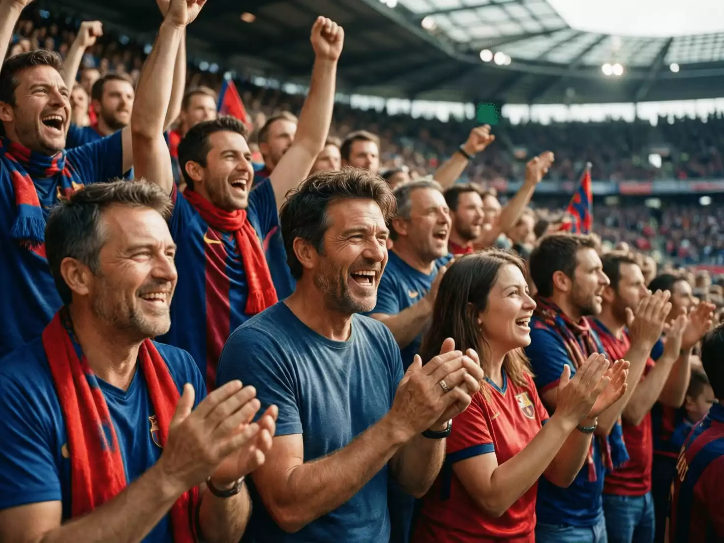 Aficionados del Barcelona animando en las gradas del estadio