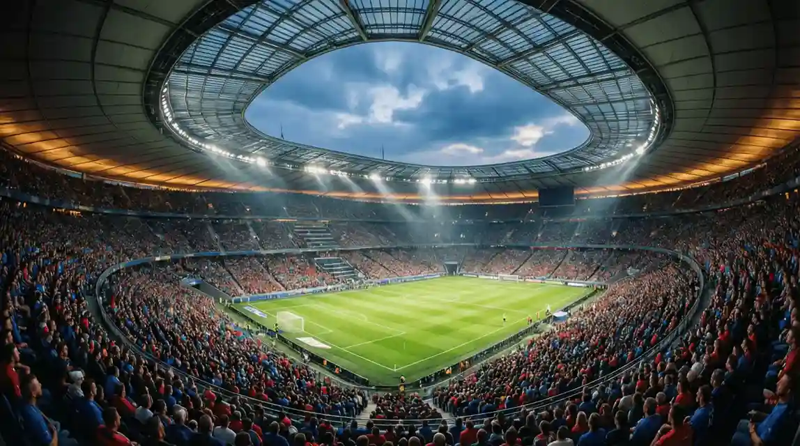Vista panorámica del estadio Camp Nou renovado con aficionados en las gradas