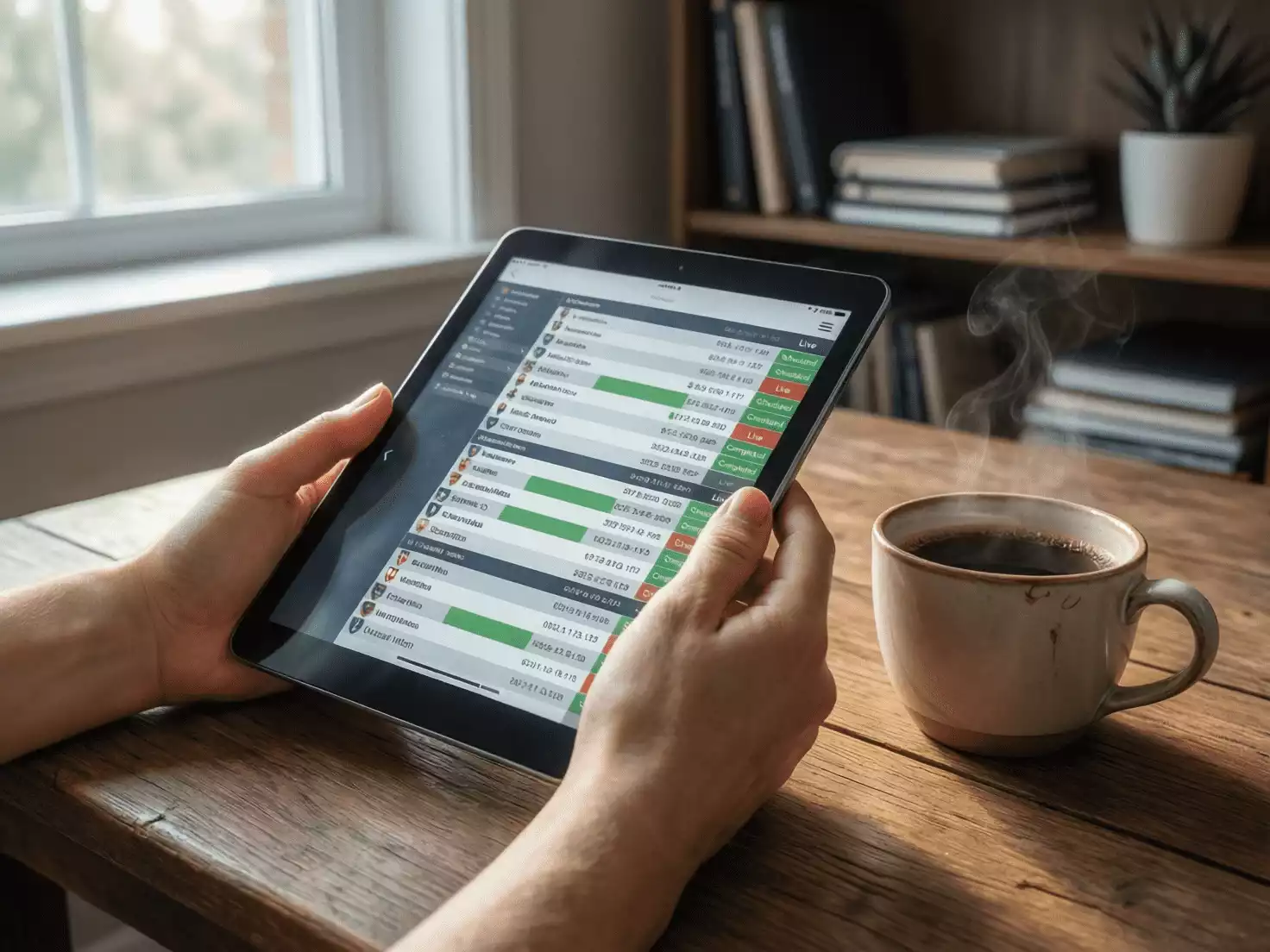 Persona revisando programación deportiva en una tablet