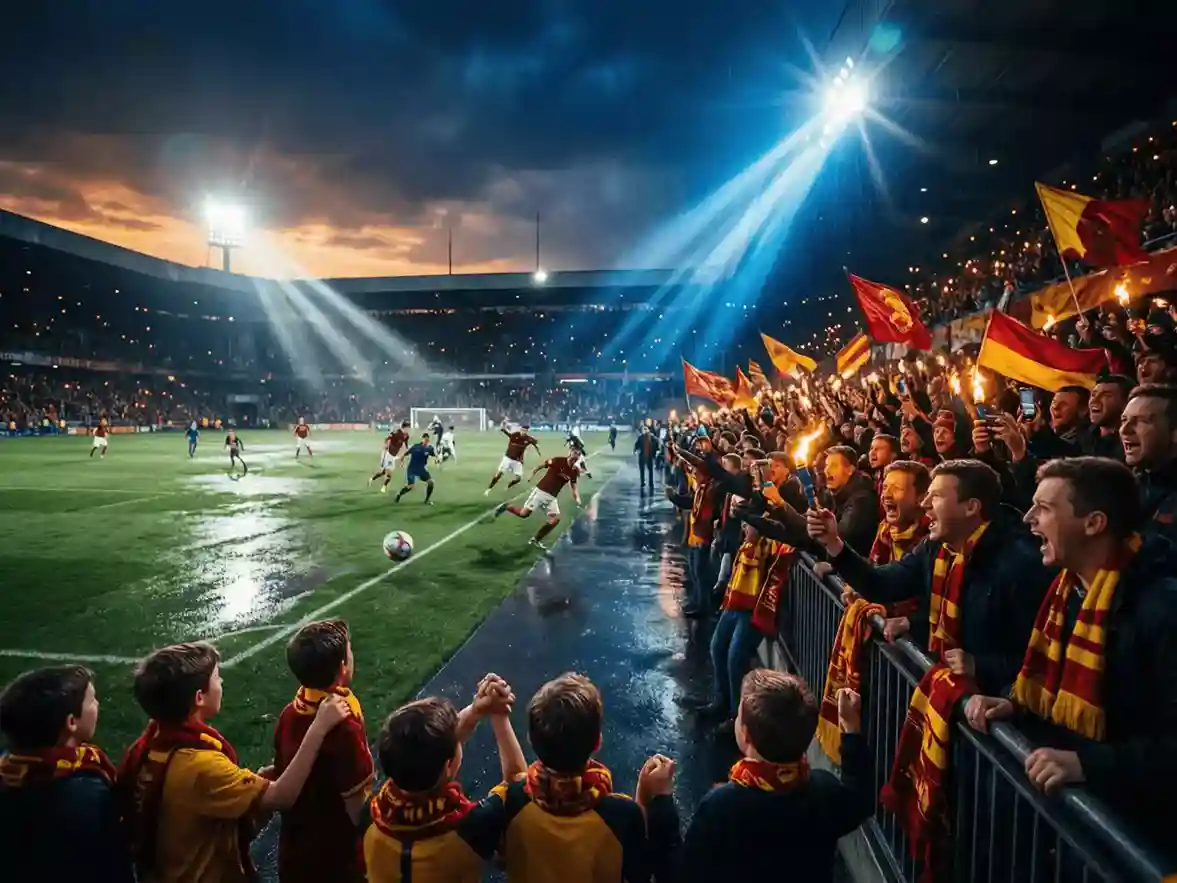 Estadio de fútbol durante partido con ambiente intenso