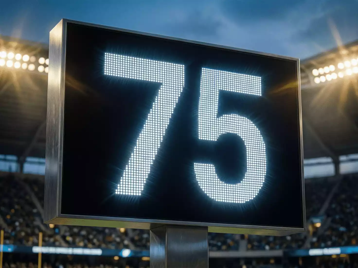 Reloj de estadio mostrando el minuto 75 de partido