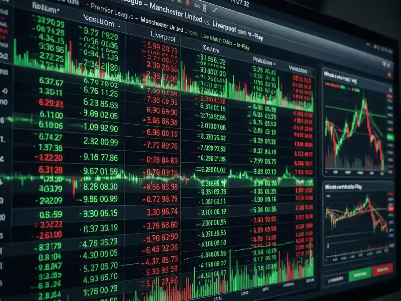 Pantalla de trading mostrando movimientos de cuotas en tiempo real