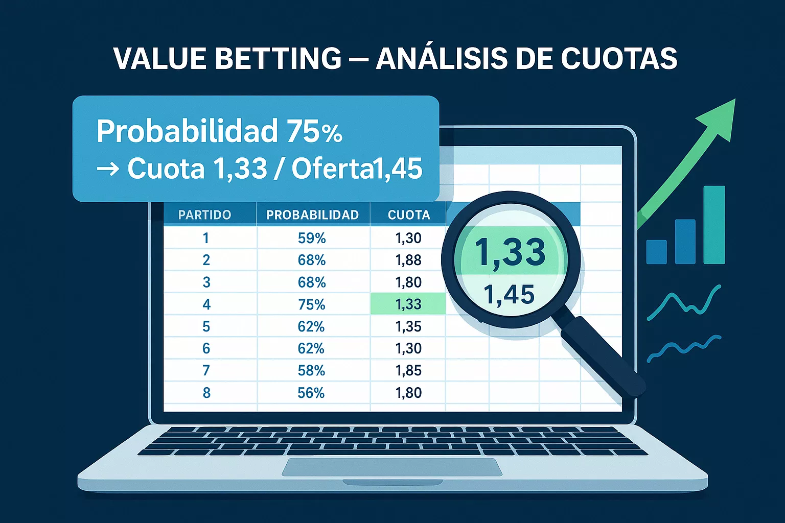 Análisis de value betting mostrando hojas de cálculo con estadísticas del Barcelona, cálculos de probabilidad y comparación de cuotas entre bookmakers